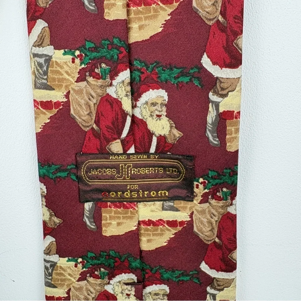 Vintage Jacob Roberts Nordstrom Men’s 100% Silk Tie Christmas Santa Red Holiday